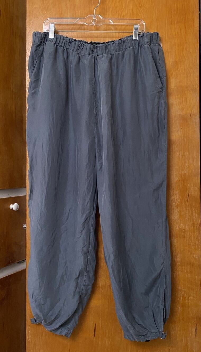 Gudrun Sjoden Blue Silk Pull On Joggers Pants Ankle Parachute Relaxed Fit Sz XL